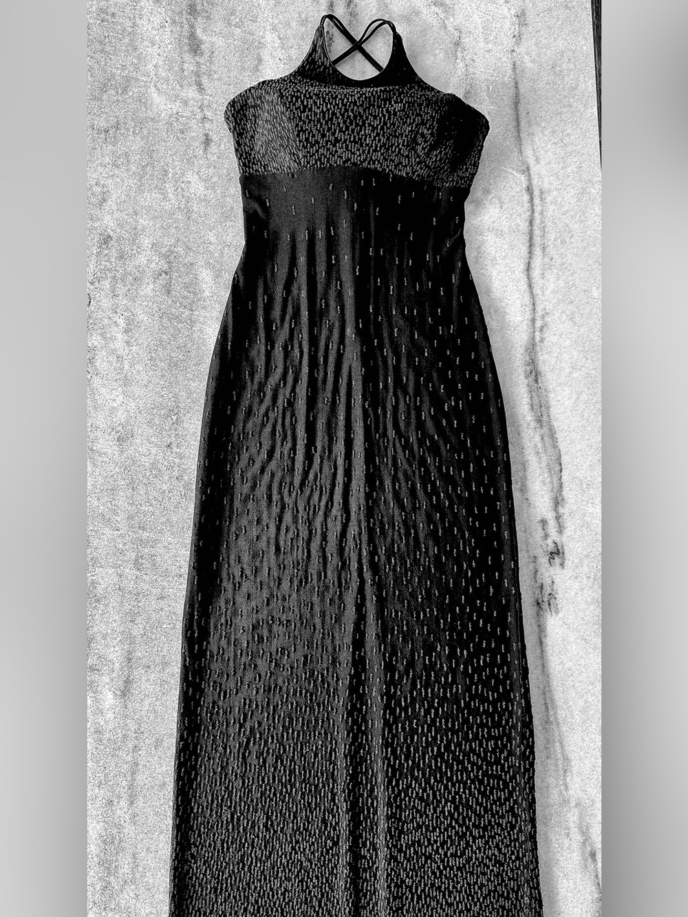 Black Maxi Halter Dress with Crisscross Back - stretch material